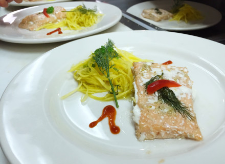 “Saint-Esprit” Cotes-du-Rhone 2010
<br>Baked Salmon