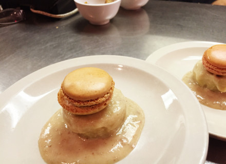 Macaroon on top almond milk date ice cream