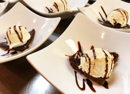 Chocolate brownie with house made vanilla ice cream