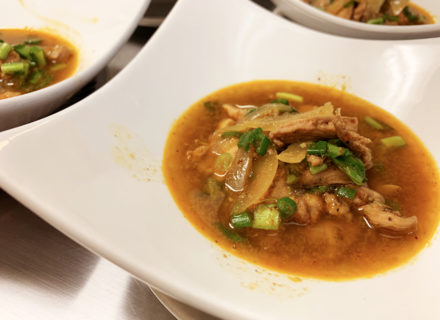 Chicken/chili/garlic/galangale/shallot/lemongrass/kaffir lime leaves soup paired with a cabernet sauvignon.